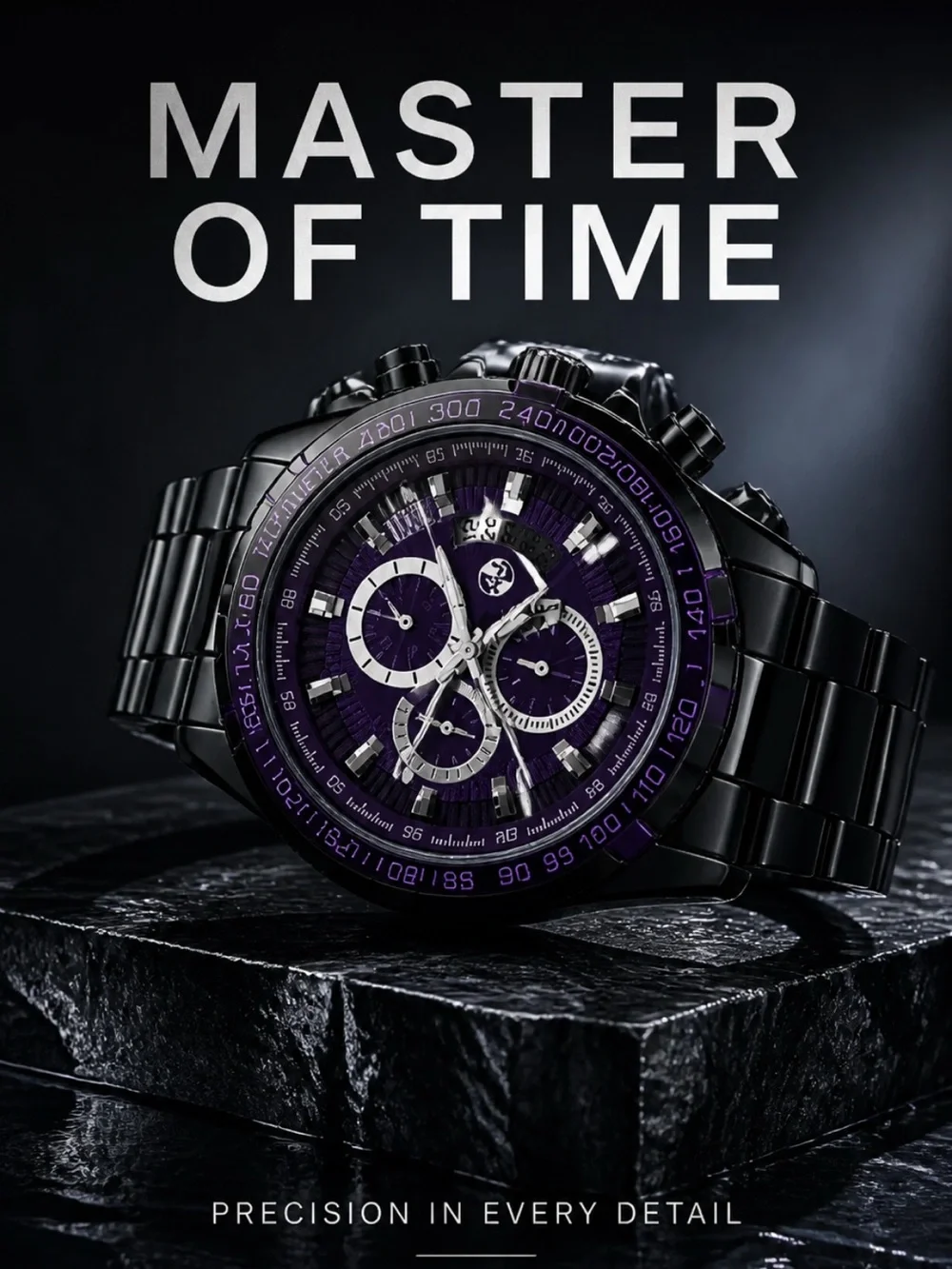 Black Men's Chronograph Watch with Purple Dial